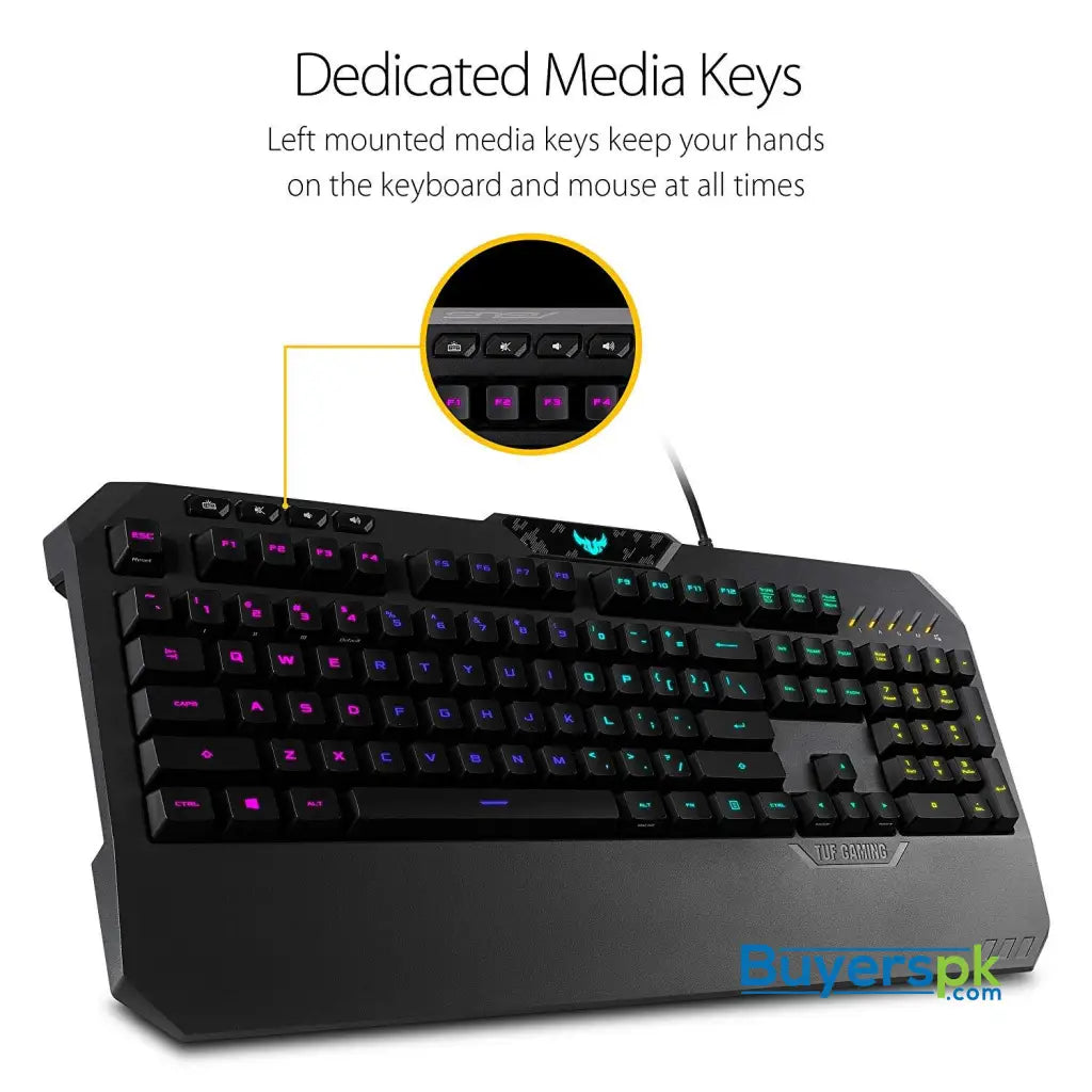 ASUS TUF K5 Mechanical Membrane RGB Gaming Keyboard with Programmable Onboard Memory Media Controls and Aura Sync RGB Lighting - Keyboard ASUS TUF K5 Mechanical Membrane RGB Gaming Keyboard with Programmable Onboard Memory Media Controls and Aura Sync RGB Lighting - Keyboard